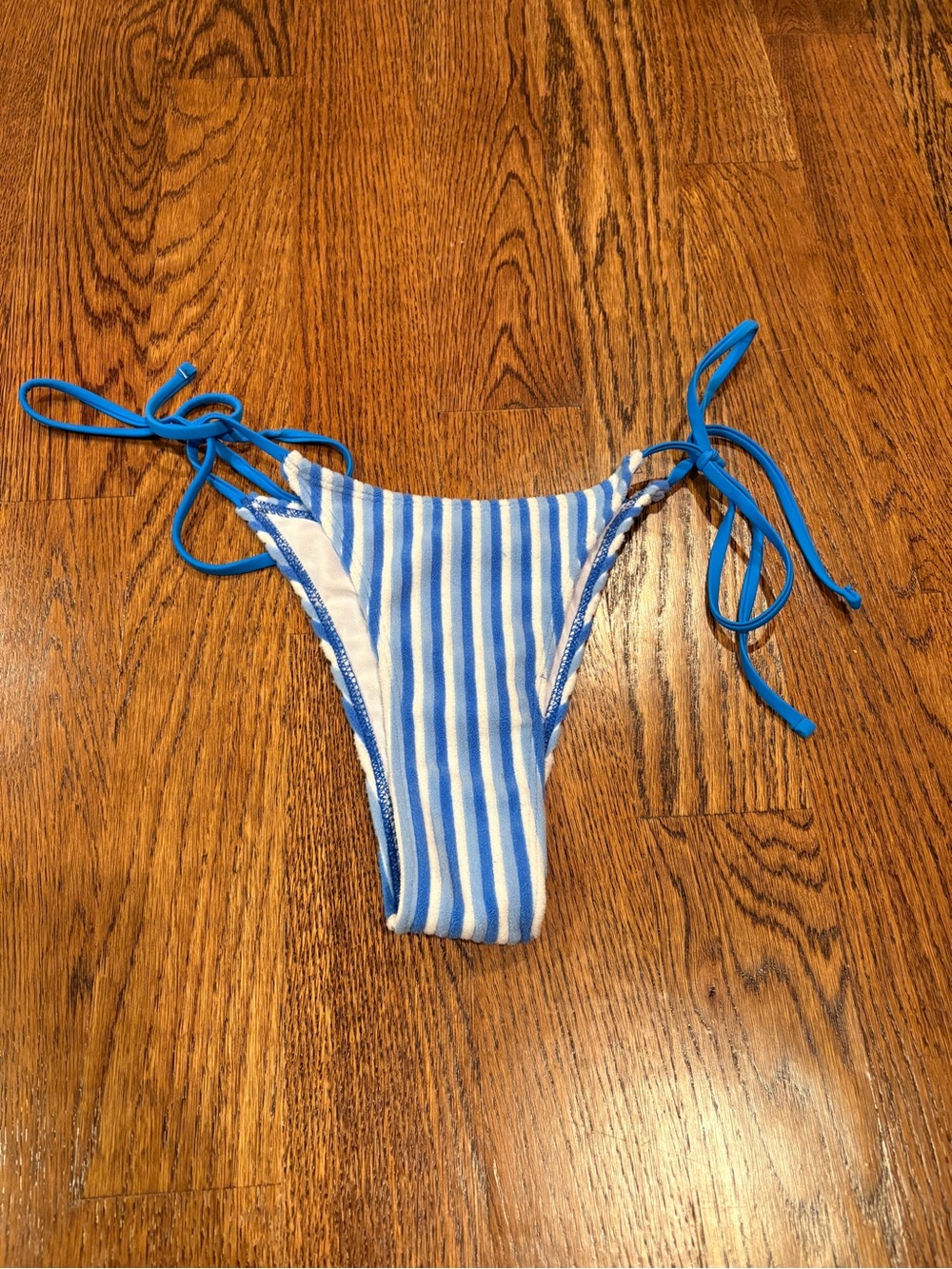 Blue and White Striped Tie-Side Bikini Bottoms